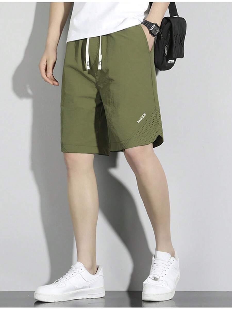 Herren Lässige Shorts Mit Kordelzug-taille Und Atmungsaktivem Material Für Den Sommer - Armeegrün - Übersicht 1