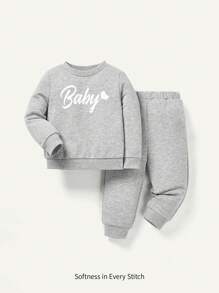 Cozy Pixies Baby Girl Letter Graphic Sweatshirt & Sweatpants - Light Grey - View 1