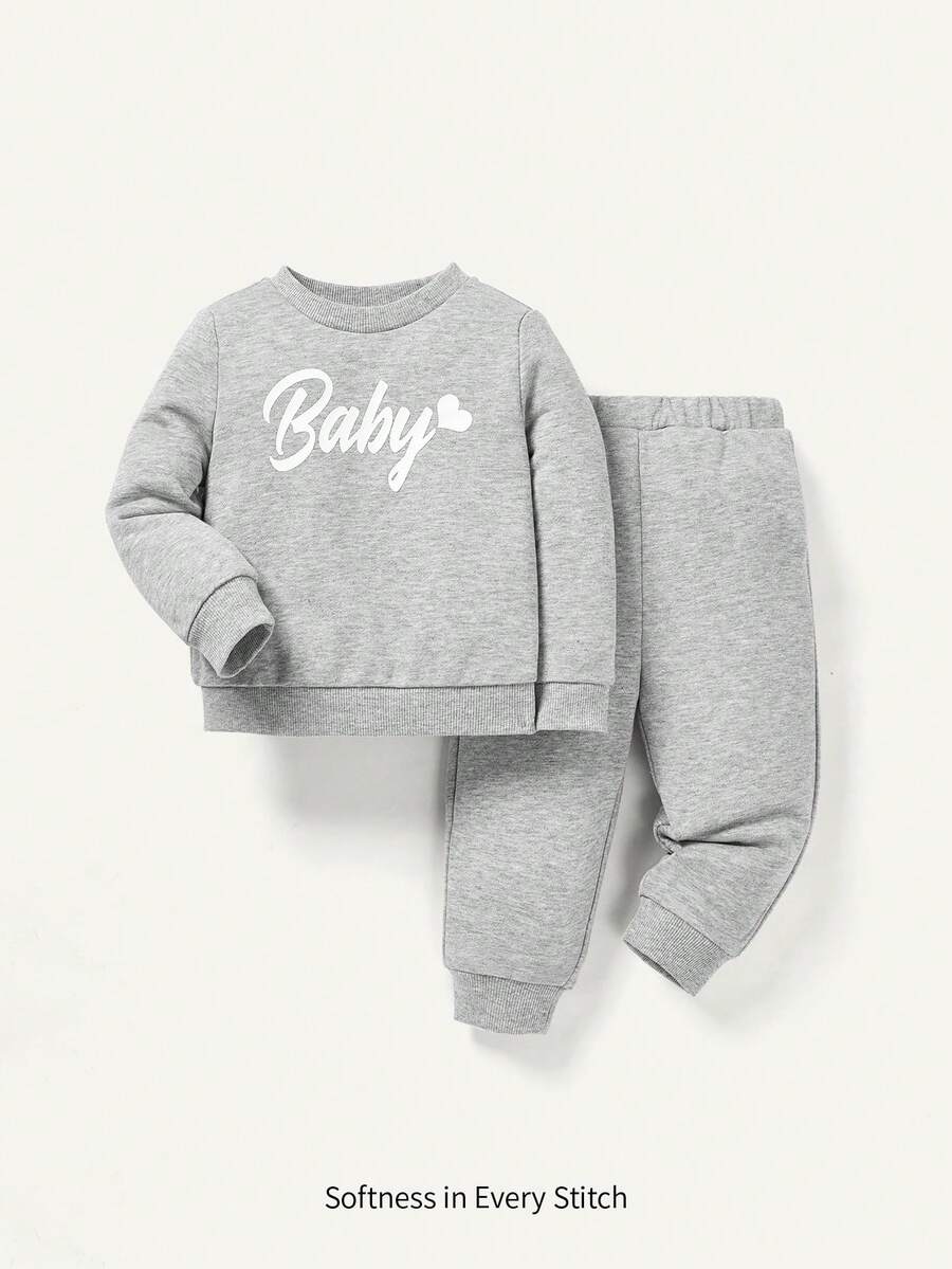 Cozy Pixies Baby Girl Letter Graphic Sweatshirt & Sweatpants - Light Grey - View 1
