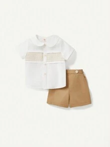 Baby Boy's Gentleman Style Peter Pan Collar Short Sleeve Shirt And Casual Shorts Set