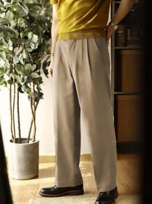 1pc Men's Solid Color Micro Pleated Straight Leg Thin Fabric Dress Pants