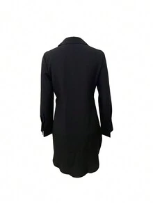 Women's Fashion Casual Sexy Street Cute Solid Color Button Front Short Back Long Split Hem Versatile Long Sleeve Shirt Black Spring - Black - View 2