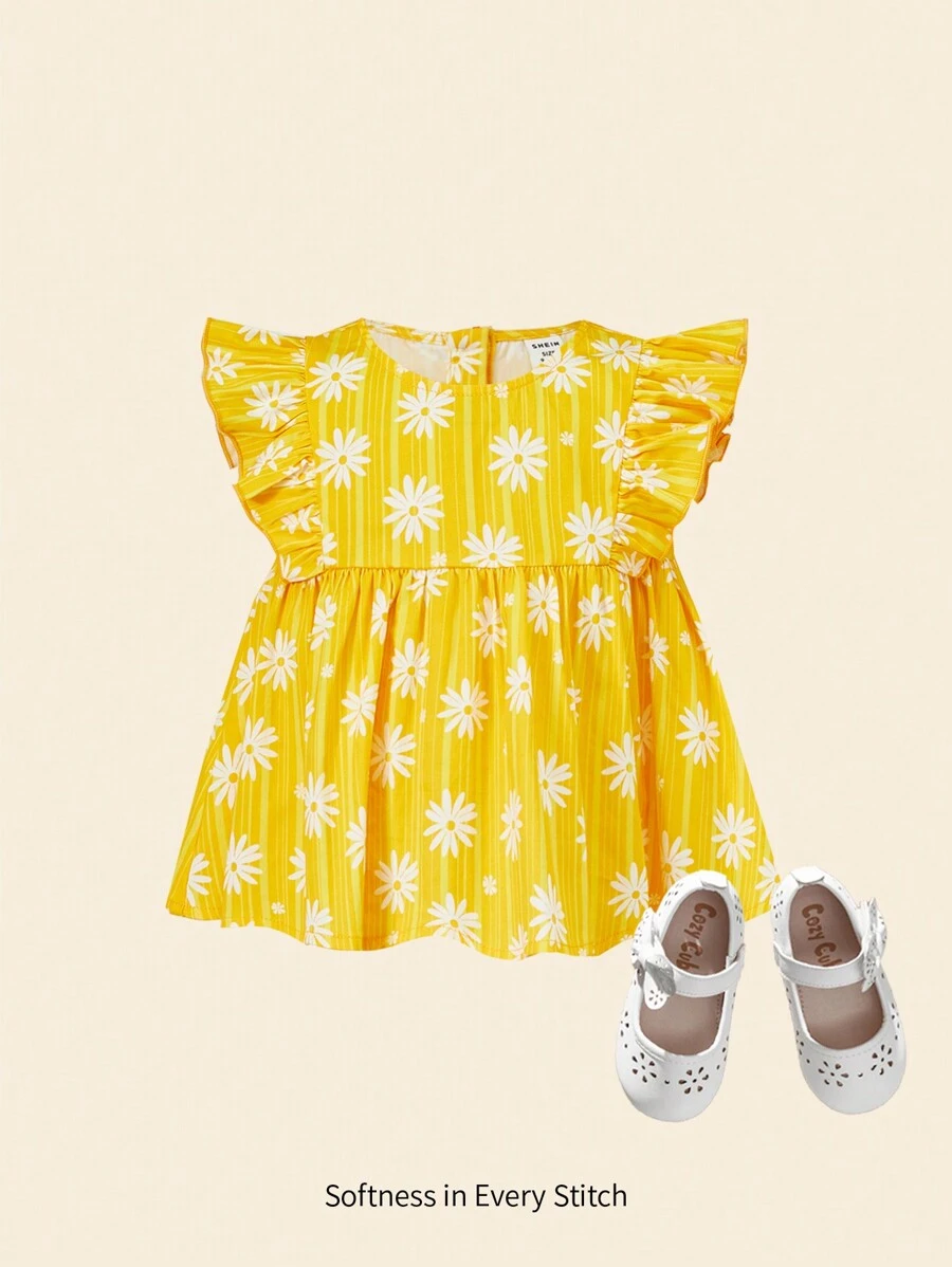 Cozy Pixies Baby Floral Print Ruffle Trim Peplum Top