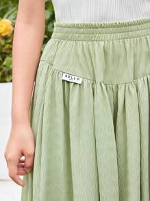 SHEIN Tween Girl Loose Casual Texture Contrast Letter Pattern Skort Design Long Pants - Mint Green - View 5