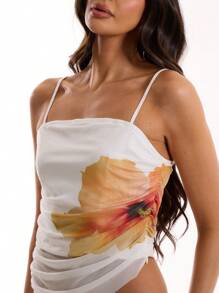 MUSERA Floral Mesh Asymmetric Top Summer Ibiza Vacation Spring Summer Holiday - Multicolor - View 5