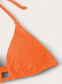 SHEIN Swim Áo bikini cổ yếm tối giản màu trơn đi biển mùa hè cho nữ dành cho kỳ nghỉ (Cà vạt thắt lưng có thể tháo rời) - trái cam - Xem 4