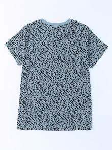 Women's Casual Versatile All-Over Print Round Neck Short Sleeve T-Shirt - Dusty Blue - View 10