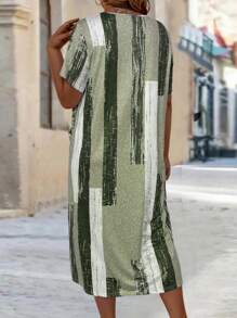 EMERY ROSE 女式大码拼色缺口领连衣裙，带镂空细节女装 - 綠色 - 查看 2