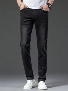 Men's Washed Slant Pocket Denim Jeans - Black - View 3