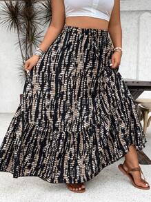 SHEIN Clasi Falda de talla grande con estampado vintage - Negro - Ver 5