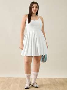 Forever 21 Bowknot Jacquard Plus Size Women Pleated Camisole Dress - White - View 3