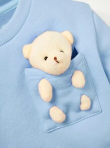 Cozy Pixies Bebé niña Pullover con parche de oso con bolsillo - Azul - Ver 6