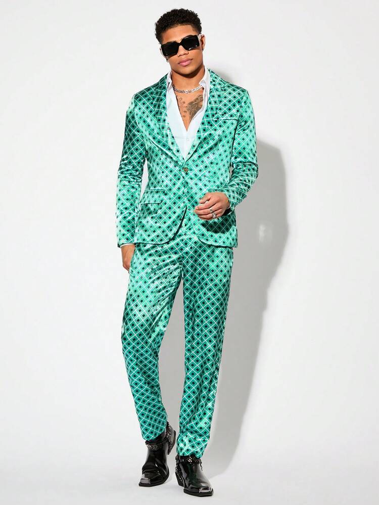 Men Woven Leisure Full Print Suit Blazer And Pants Set, Party