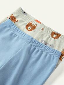 4pcs Baby Girl Snug Fit Adorable Animal Pattern Round Neck Top And Long Pants Pajama Set Matching Set - Blue - View 8