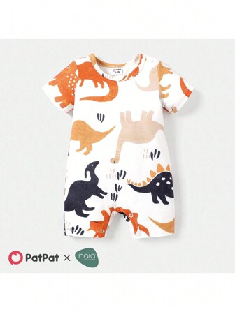  Patpat Naia™ Baby Boy Allover Dinosaur Print Short-Sleeve Romper