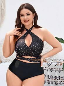 SHEIN Swim Curve Plus Size Women's Ditsy Floral Halter Neck Bikini Set Summer Beach - Multicolor - View 3