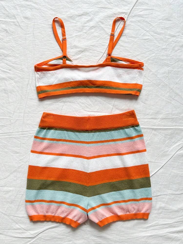 Holiday Beach Striped Contrast Color Knitted Two-Piece Set