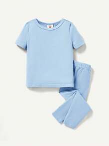Cozy Pixies Baby Girl Snug Fit Round Neck Short Sleeve Top And Pants Homewear Set Matching Set