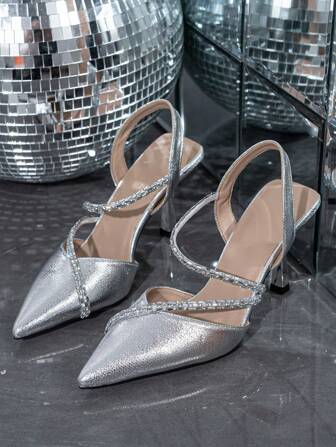 SVRM 2025秋冬季女士时尚高跟凉鞋，皮革交叉绑带，水钻装饰，优雅，女士高跟鞋，派对装扮