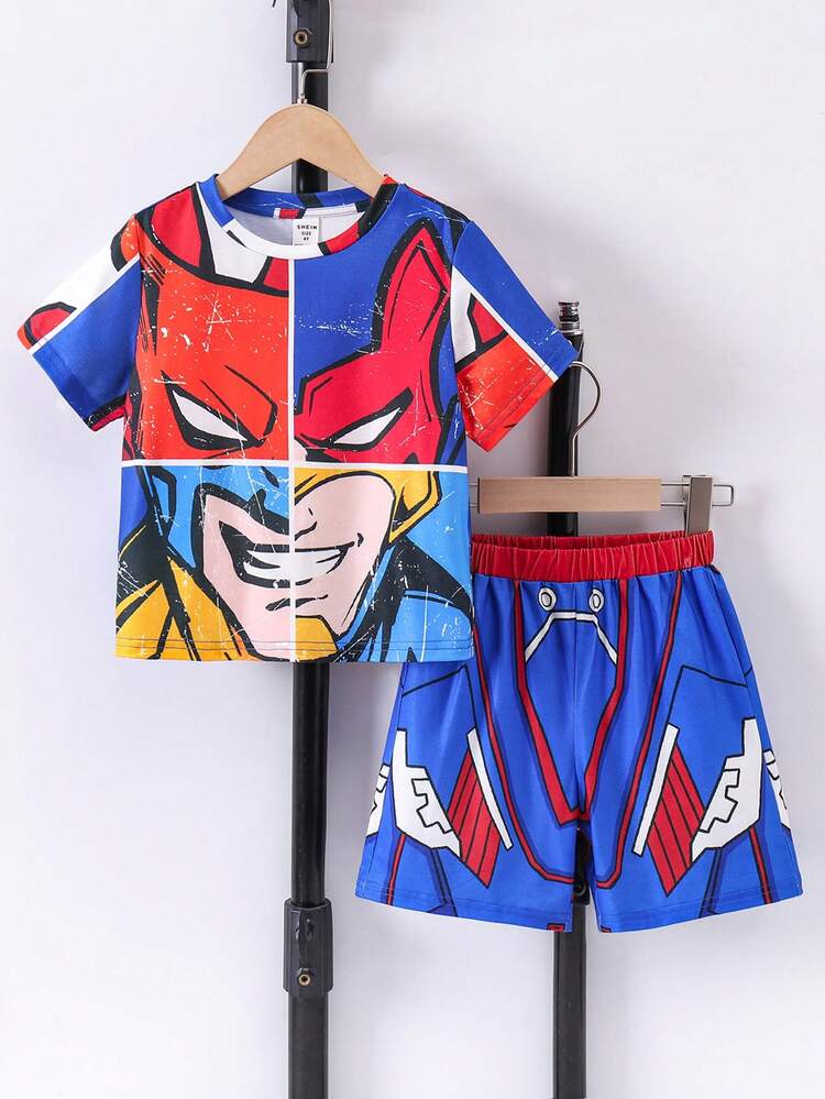 Young Boy Stylish Printed Fun Round Neck Flame Retardant Pajama Set