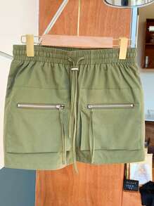 SHEIN EZwear Women's Fashionable Plain Skirt With Pocket Design, Summer - Green - View 3