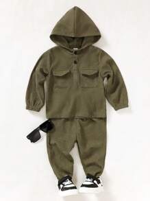 SHEIN Sweat-shirt À Capuche À Poche À Rabat Pour Jeune Garçon Et Pantalon De Jogging