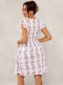 SHEIN Maternity Nursing Dress With Ruffle Trim, Shallow V-Neck And Short Length - Multicolor - View 2