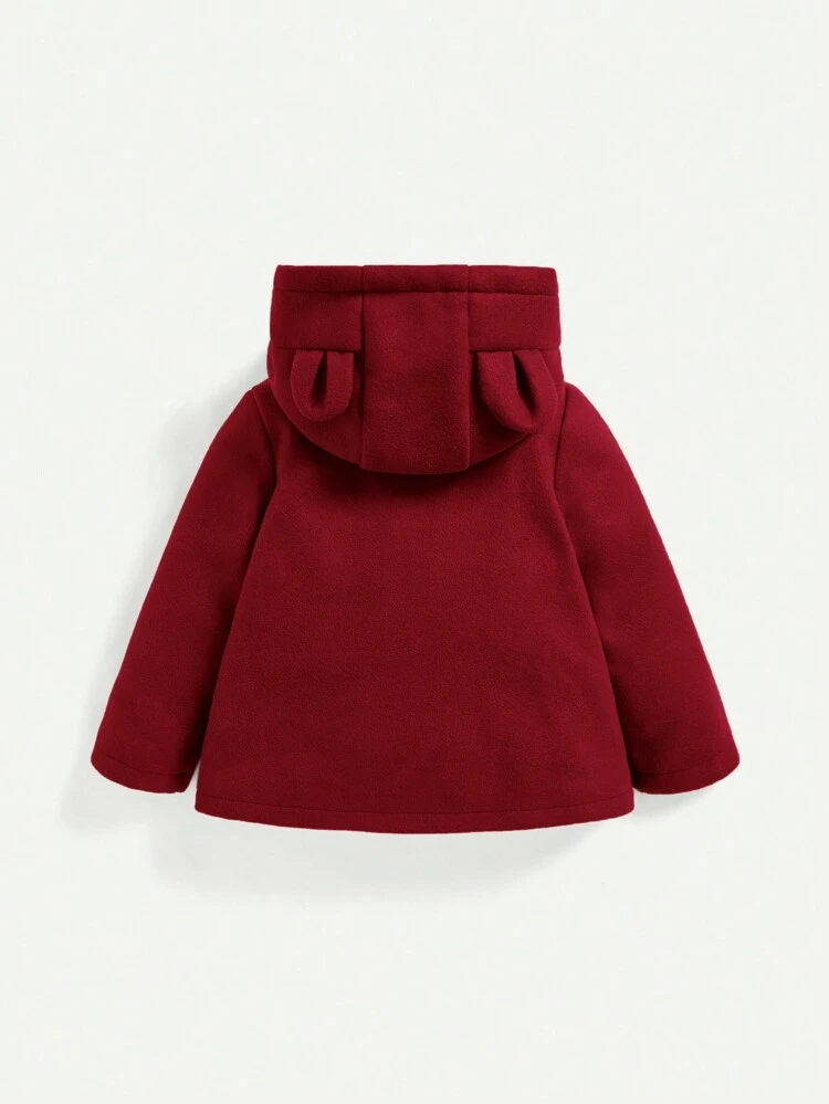 Baby Girl 3D Ear Design Double Breasted Teddy Lined Hooded Overcoat