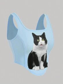 SHEIN MOD Dopamine Mèo in Của phụ nữ Chặt Áo ba lỗ - Màu xanh lam - Xem 3