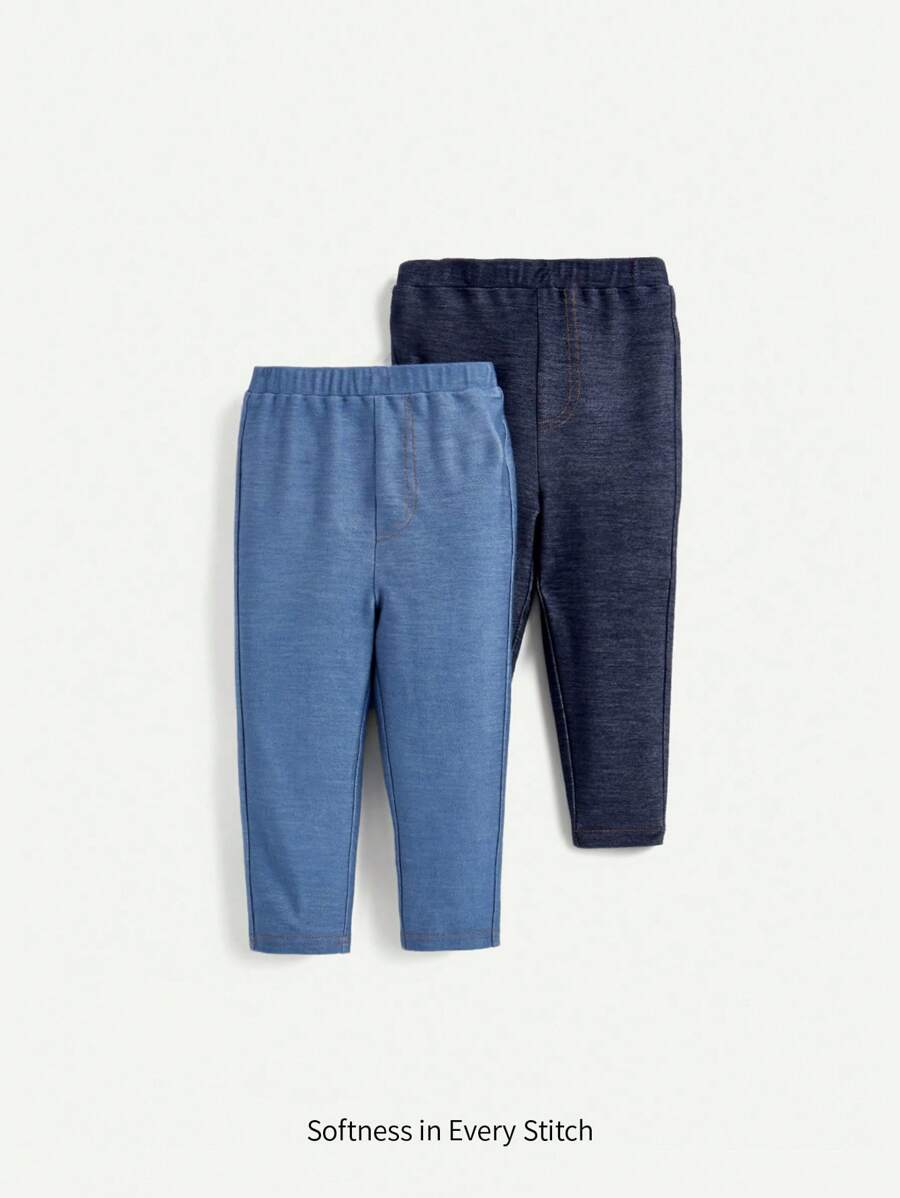 Cozy Pixies 2pcs Baby Girl Elastic Waist Casual Denim Effect Joggers Chic Autumn/Winter - Multicolor - View 1