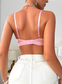 FloralLove 女性純色蕾絲蝴蝶結裝飾胸罩，性感內衣