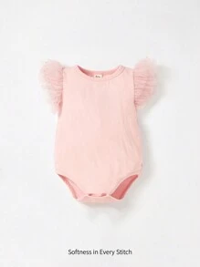 Cozy Pixies Baby Girl Contrast Mesh Ruffle Trim Bodysuit - Baby Pink - View 1