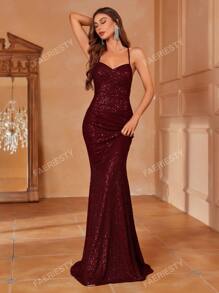 Faeriesty Faeriesty Elegant Spaghetti Strap Mermaid Evening Dress With Back Tie Detail - Perfect For Galas, Weddings, Red Carpet Events, Upscale Parties & Nightclubs