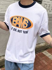 DAZY Men Summer Short Sleeve Tee With Letter Print,Graphic Tees - White - View 7