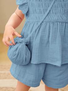 Cozy Pixies Baby Girl Ruffle Trim Peplum Top & Shorts & Bag - Baby Blue - View 5