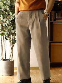 1pc Men's Solid Color Micro Pleated Straight Leg Thin Fabric Dress Pants