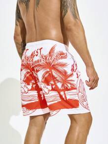 Manfinity KASUA Men Coconut Tree & Sea Waves Print Vacation Casual Beach Shorts