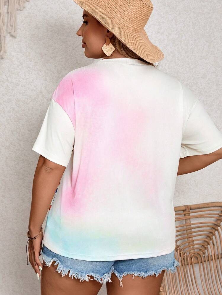 Plus Size Loose White Love Printed Women Summer Holiday Beach Music Festival Tee
