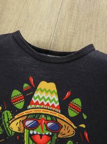 Summer 2pcs/Set Baby Boys' Mexican Cactus Cartoon Short Sleeve Tee & Shorts Outfit - Multicolor - View 3