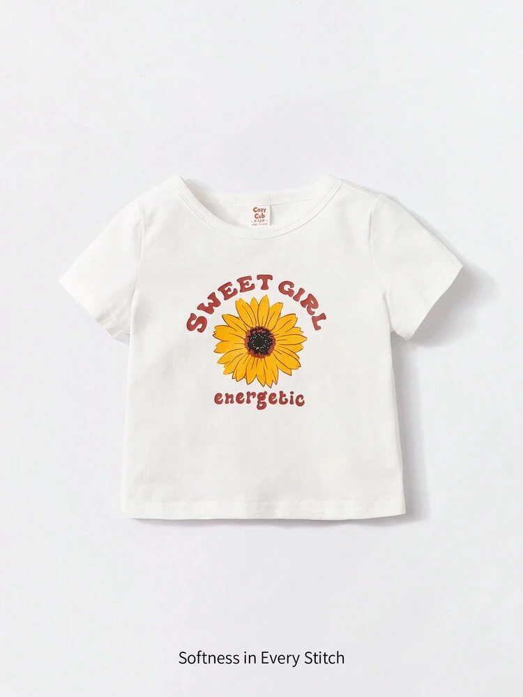 Baby 1pc Floral & Slogan Graphic Tee