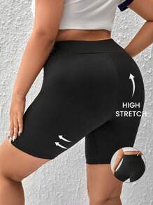 SHEIN EZwear Shorts biker unicolor tejido de canalé - Negro - Ver 1