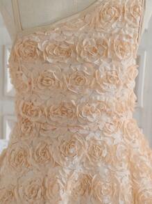 SHEIN Floral Embroidery One Shoulder Flower Girl Dress For Weddings, Celebrations & Parties, Suitable For Tween Girls - Apricot - View 5
