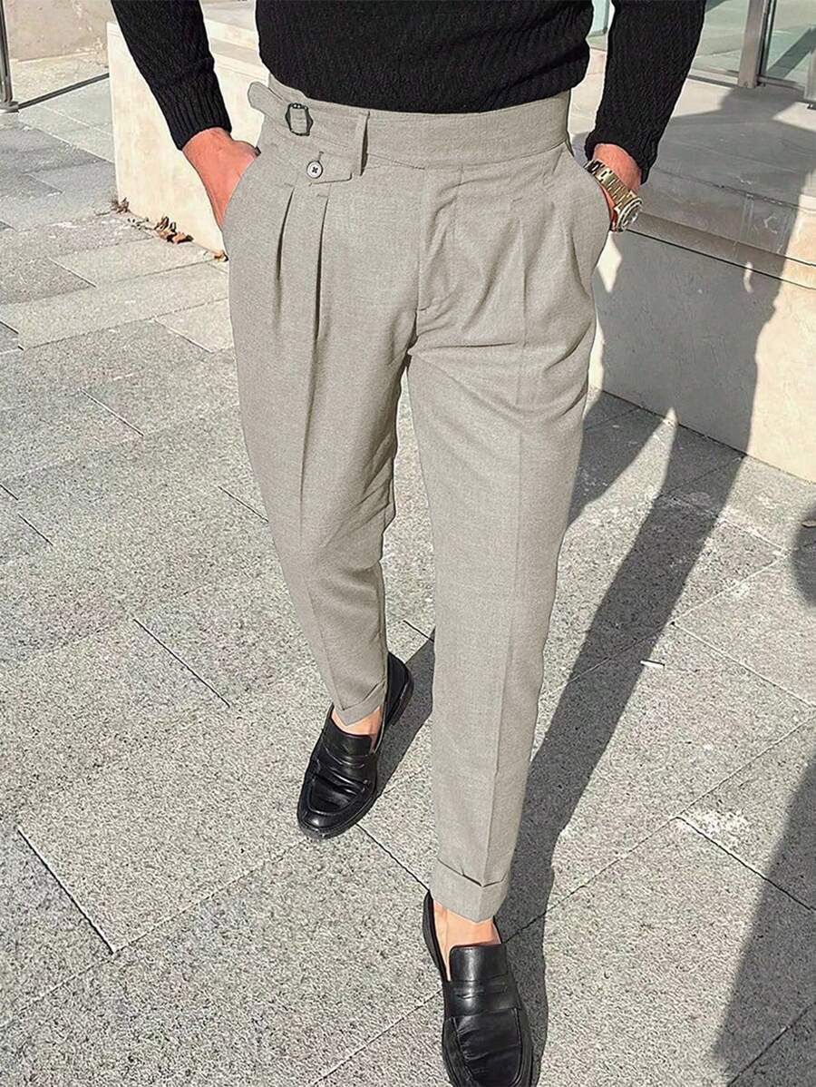 Manfinity Mode Pantalones de traje de unicolor con bolsillos - Caqui - Ver 1