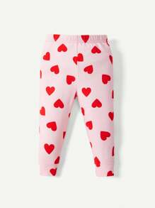 Baby Girl Snug Fit Pajamas, Round Neck, Normal Shoulder, Heart Patterned Top And Long Pants, 4pcs Set
