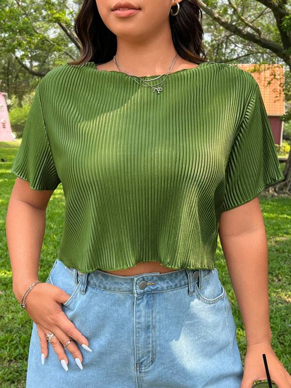 SHEIN EZwear Tricou decupat cu pliuri de culoare solidă, lejer de vară