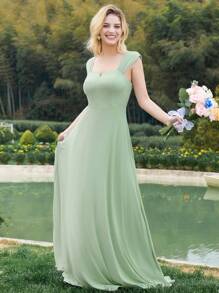 EVERPRETTY Chiffon V Neck Backless Bridesmaid Dress