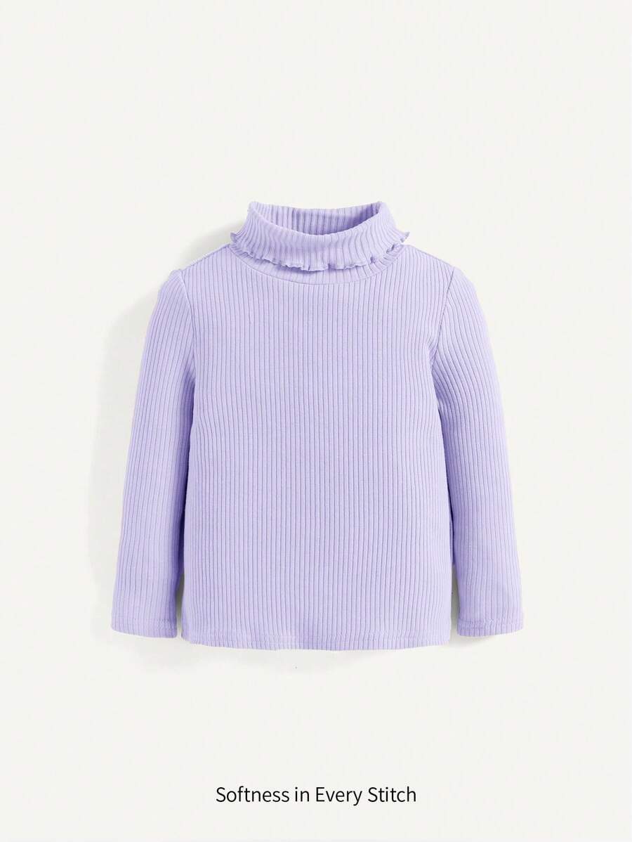 Cozy Pixies Blusa de punto acanalado de manga larga y cuello alto de unicolor para niñas bebé - Púrpura malva - Ver 1