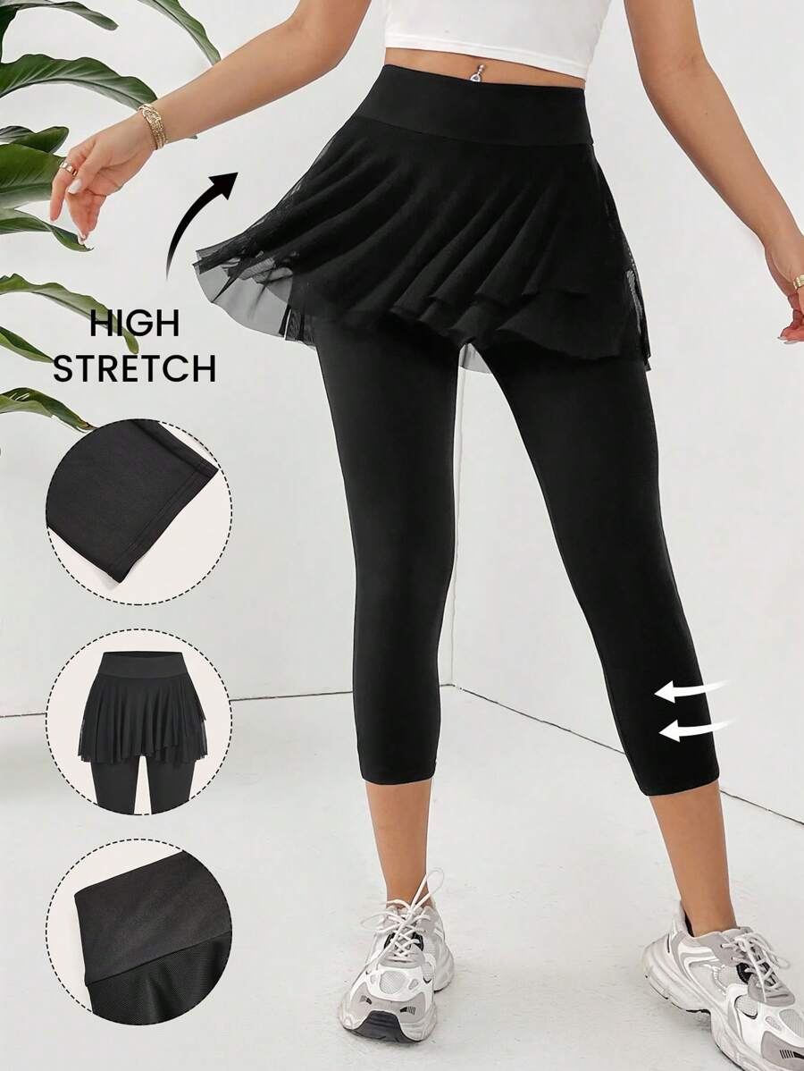 SHEIN Essnce 2 In 1 Cropped Leggings - Black - View 1