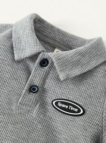 Cozy Pixies Baby Jungen Dekorative Geknöpfte Kragen Halb-Knopf Kurzarm Top und Shorts Set Einfarbig als passendes Set