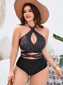 SHEIN Swim Curve Plus Size Women's Ditsy Floral Halter Neck Bikini Set Summer Beach - Multicolor - View 1